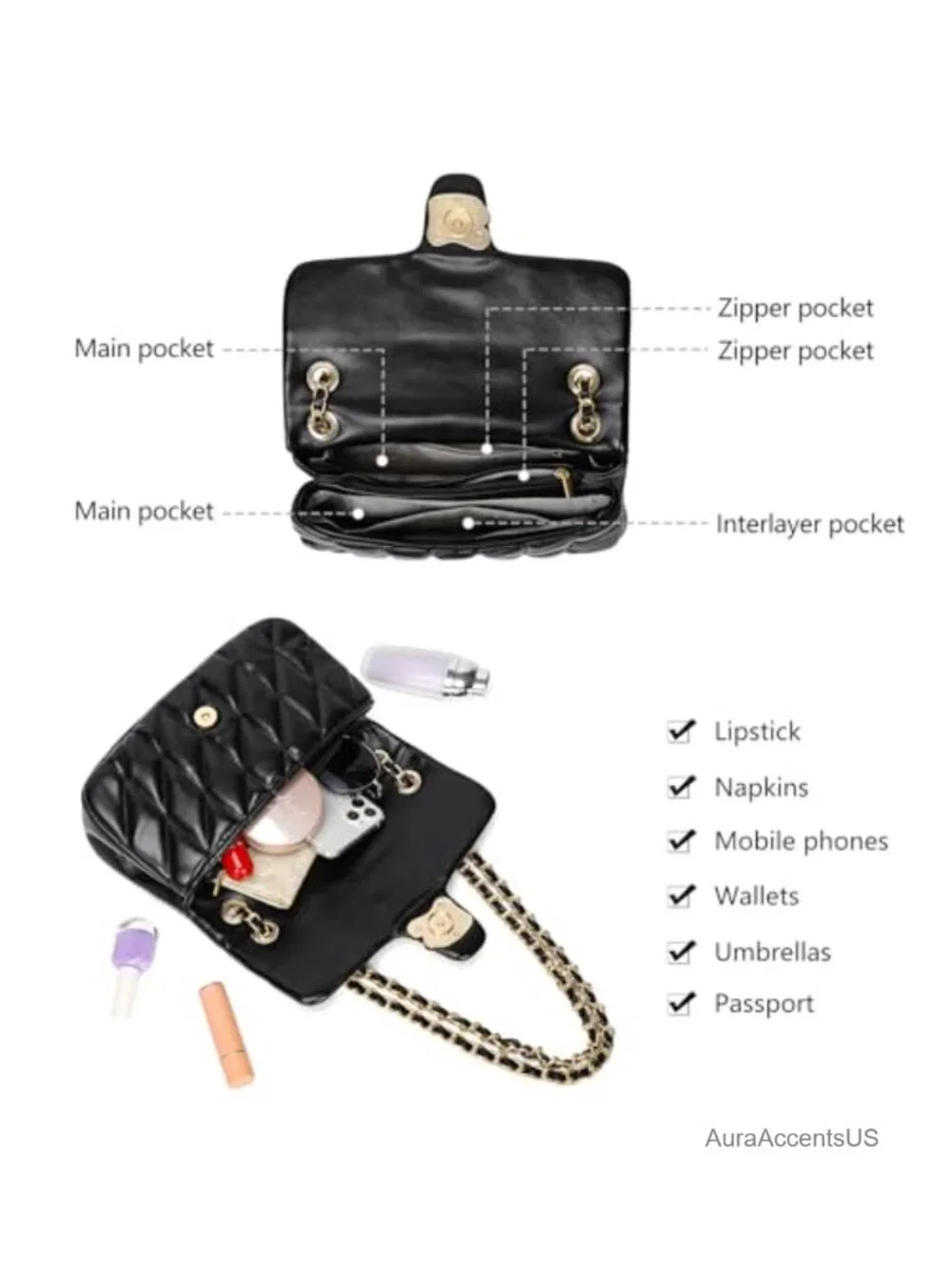 Quilted Vegan Leather Crossbody Satchel Purse for Women